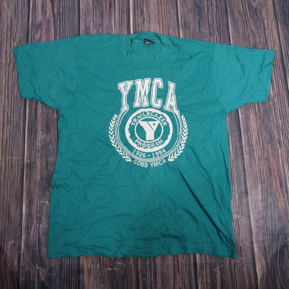 Best Fruit of the Loom T-Shirt Mens Large Teal Vintage 90s YMCA Trailblazer 1994